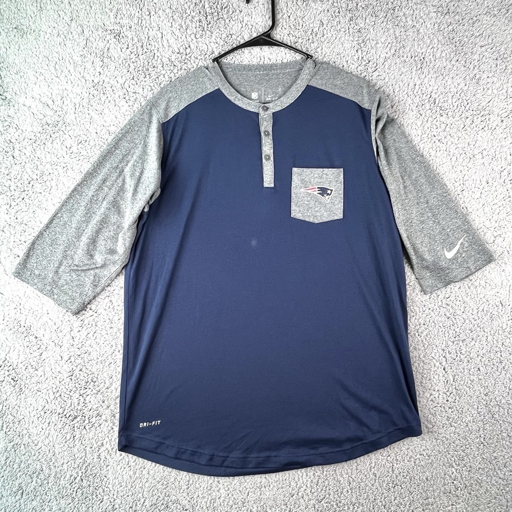 Rare New England Patriots Nike Dri-FIT 3/4 Sleeve 3-Button Quarter Placket Shirt